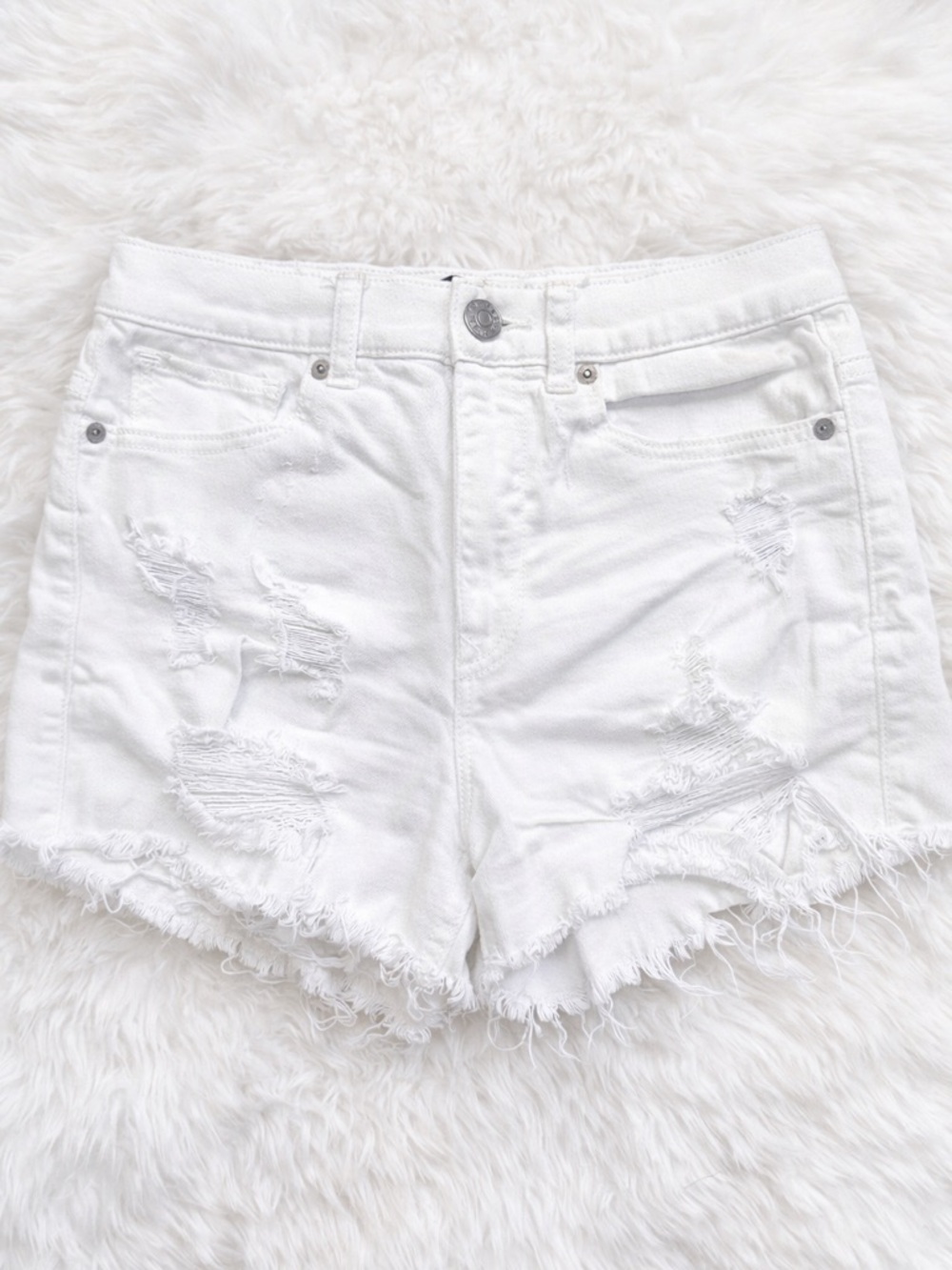 White Distressed Denim Shorts - Women's Summer